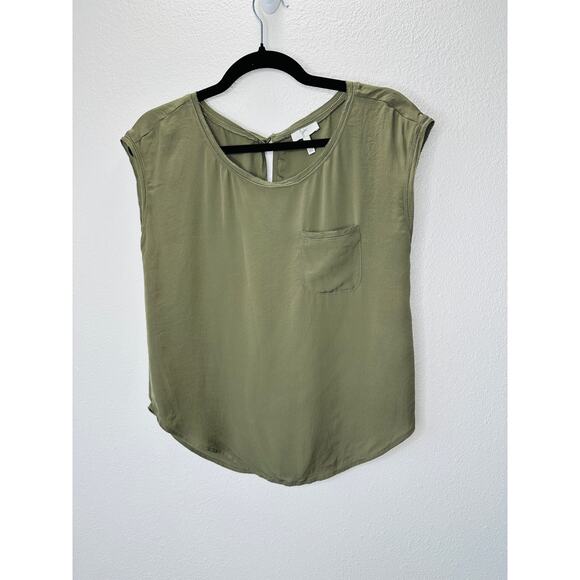 Joie Olive Green Round Neck Front Pocket Sleeveless Keyhole Back Blouse XS - Picture 3 of 12